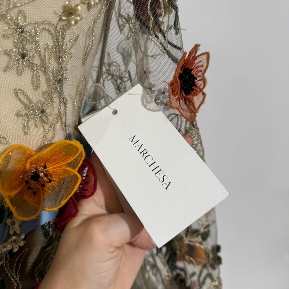 Brand New US 8 MARCHESA Embroidered Organza Floral Evening Gown - Picture 12 of 13